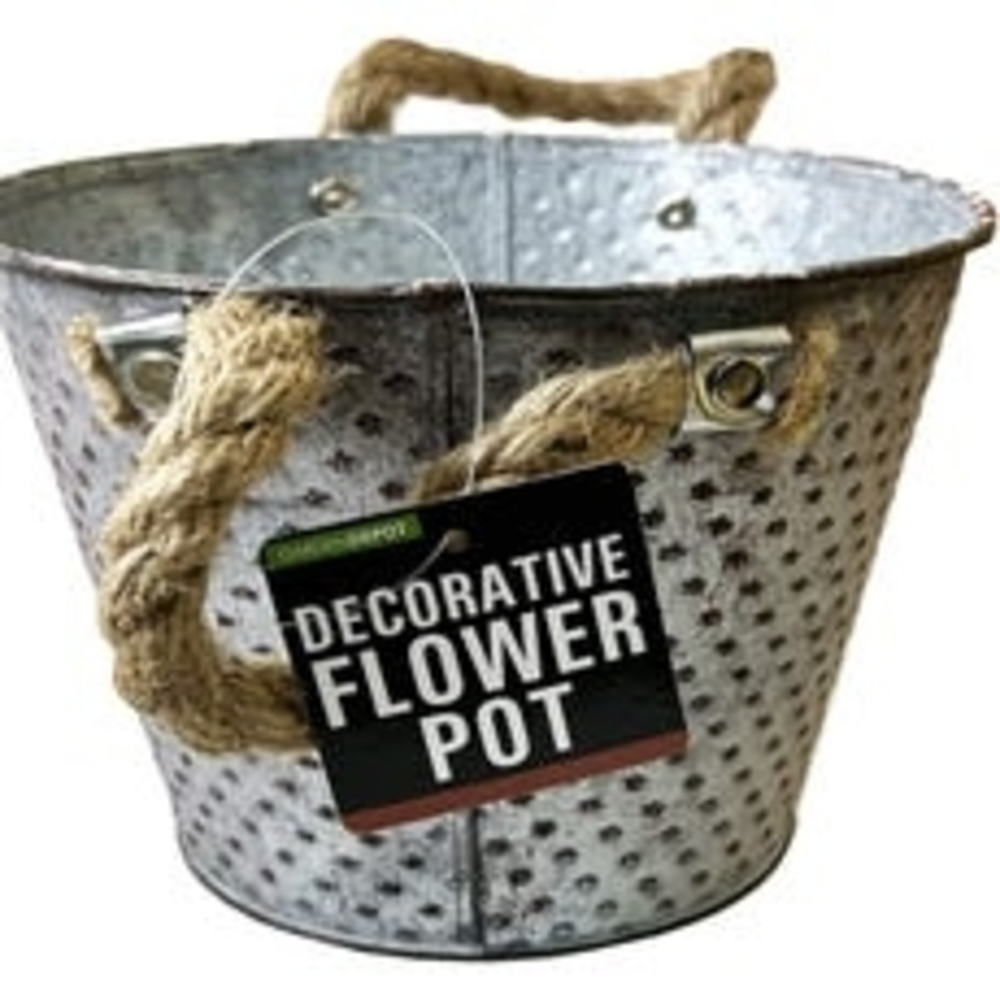 Silver Textured Flower Pot with Rope Handles
